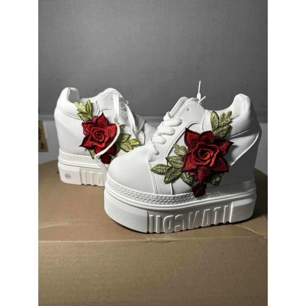 ACE SHOCK Women's Fashion Platform Sneakers Wide Width High Heel Wedge Sz 7.5